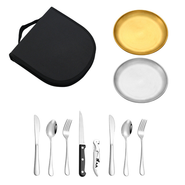 不锈钢便携式餐具套装 户外野餐包餐具套装 企业定制