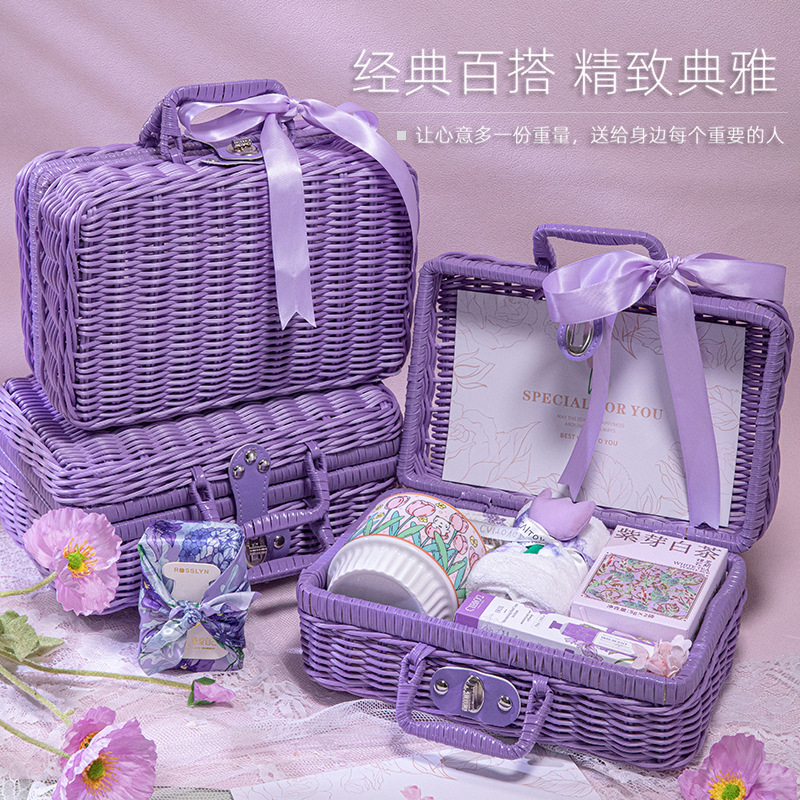 【紫色年华】三八女神节手提藤编篮套装 |三八妇女节员工礼品